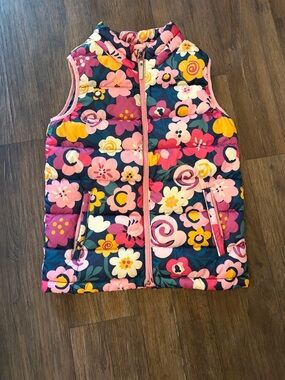 Hanna Andersson Puffer Vest Girls Sz 12 Multicolor Superlight Down Floral Zip Up